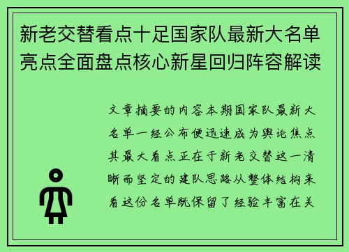新老交替看点十足国家队最新大名单亮点全面盘点核心新星回归阵容解读