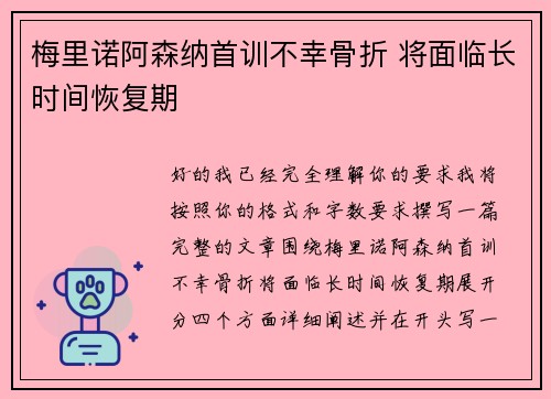 梅里诺阿森纳首训不幸骨折 将面临长时间恢复期 梅里诺阿森纳首训不幸骨折 将面临长时间恢复期