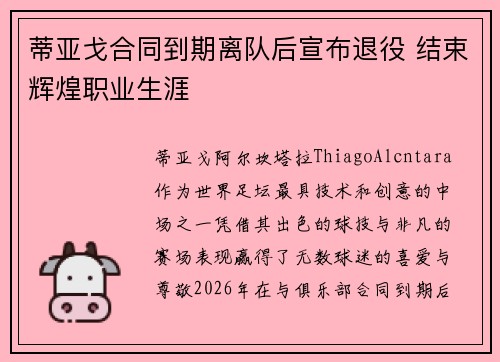 蒂亚戈合同到期离队后宣布退役 结束辉煌职业生涯 蒂亚戈合同到期离队后宣布退役 结束辉煌职业生涯