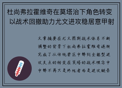 杜尚弗拉霍维奇在莫塔治下角色转变 以战术回撤助力尤文进攻稳居意甲射手榜前列